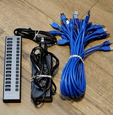 Sabrent 16 Port USB 3.0 Hub HB-PLU16 Powered w/ Switches + 20 USB Cables