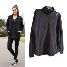 Pink by Victoria's Secret Sweatshirt Women's Sz S Black 1/4 Zip Logo Long Sleeve