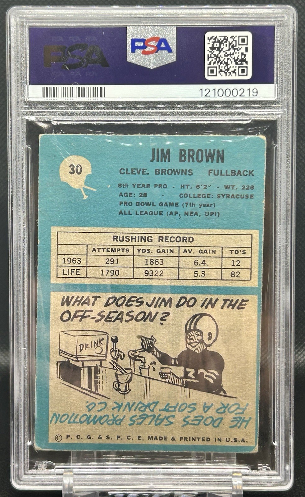 1964 Philadelphia #30 Jim Brown PSA 2 Good Cleveland Browns HOF Vintage Football view 2