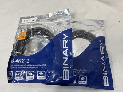 Binary B6 Series 4K Ultra HD Premium Certified GripTek HDMI Cable 1m Lot of 2