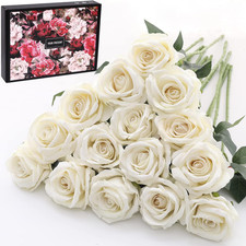 15 Pcs Cream White Artificial Long Stem Velvet Roses for Home  Wedding Decor