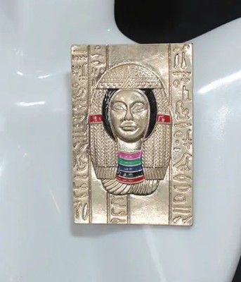 Beautiful Cleopatra Eqyptian Queen Gold Tone Brooch/Pin, Enamel Colors