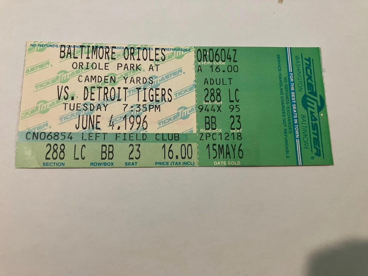 Baltimore Orioles Baseball 1996 Vintage Sports Ticket Stubs for