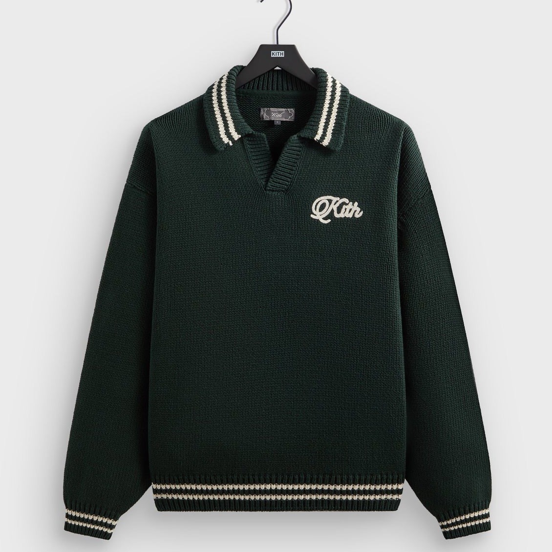 Kith Nelson Rugby Sweater in Stadium Green Embroidered Logo Art