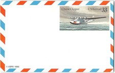 US #UXC22 Mint, 1985 Air Mail, Postal card, 33c China Clipper Seaplane