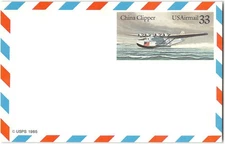 US #UXC22 Mint, 1985 Air Mail, Postal card, 33c China Clipper Seaplane