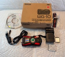 Red Pentax WG-10 Digital Camera W/ SD Card, Battery, Charger, Box - Works
