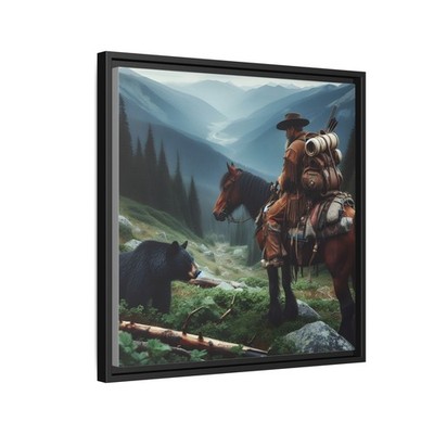 Black Beaer Mountain Man Right Of Way?  Painting 3D Canvas Framed Matte 