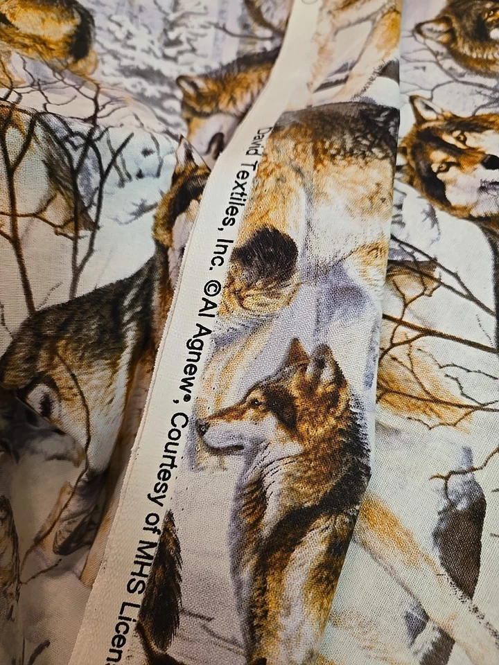 Animal Fabric 22 X 44" Wolf Wolves Snow Wilderness Nature Winter Cotton Pup  - Image 2 of 4