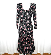 Vintage 1980s Starina Black Cottagecore Dress Tulip Skirt Button Sz S New w/ Tag