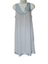 Vanity Fair Coloratura Women Knee Length Nightgown M Silky Nylon Sleeveless Blue