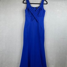 Alexa B Nites Neon Royal Blue Pleated Mermaid Maxi Dress HoCo Gala Elegant Sz 8