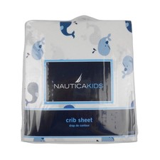 Nautica Kids Brody Blue Whale Print 100 Cotton Fitted Crib Sheet White 28x52in