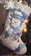 Bucilla Christmas Felt Appliqué 18" Stocking Kit 86059 Snowflake Snowman 2007