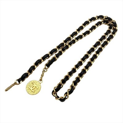 Chanel Chain Belt Medallion Coco Mark Leather Plated Gold Black Chanel Coco Mark Chain Belt, Leather, 89cm, Black, Gold  main image 2
