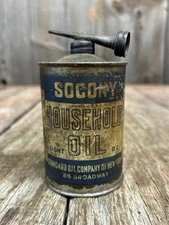 Antique 8oz Socony Household Oil Standard Oil Co Oiler Tin Can w/ Spout EMPTY 