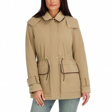 Cole Haan Women's Anorak Jacket Tan XS NWT Quilted Lining Detachable Hood