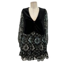 Zara Dress Floral Printed with Black Vest Velvet Layered Long Sleeve Size Small