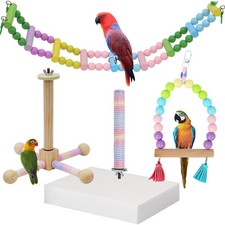 4 Pcs Parakeet ToysColorful Bird cage AccessoriesBird SwingChewing Wooden Per...
