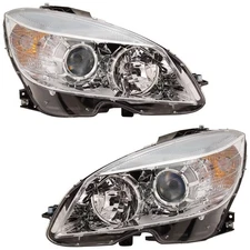 Halogen Headlight Set For 2008-11 Mercedes Benz C300 Models w/o Premium Package