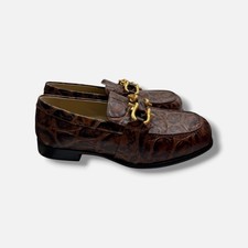 Bottega Veneta Women's Brown Monsieur Croco Bit Slip-On Loafers Shoe Size 37.5