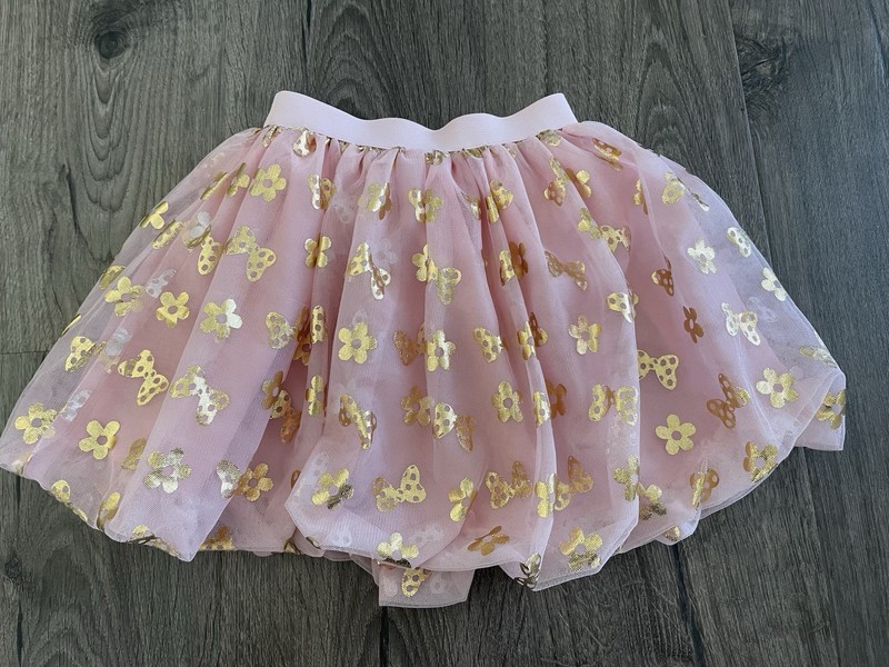 Disney Minnie Mouse Pink Tulle Skirt With Gold Print, Size 5