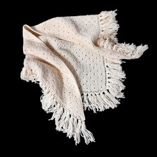 Vintage White Crocheted Shawl Shoulder Wrap Handmade Outerwear Granny Cottage