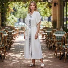 Now + Gen x Sonoma White Embroidered Tassel Belted Shirt Dress Plus Size 2X