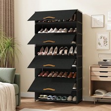 9 Tier Shoe Storage Cabinet Dustproof Flip Doors Cover Shoe Rack Organizer Black