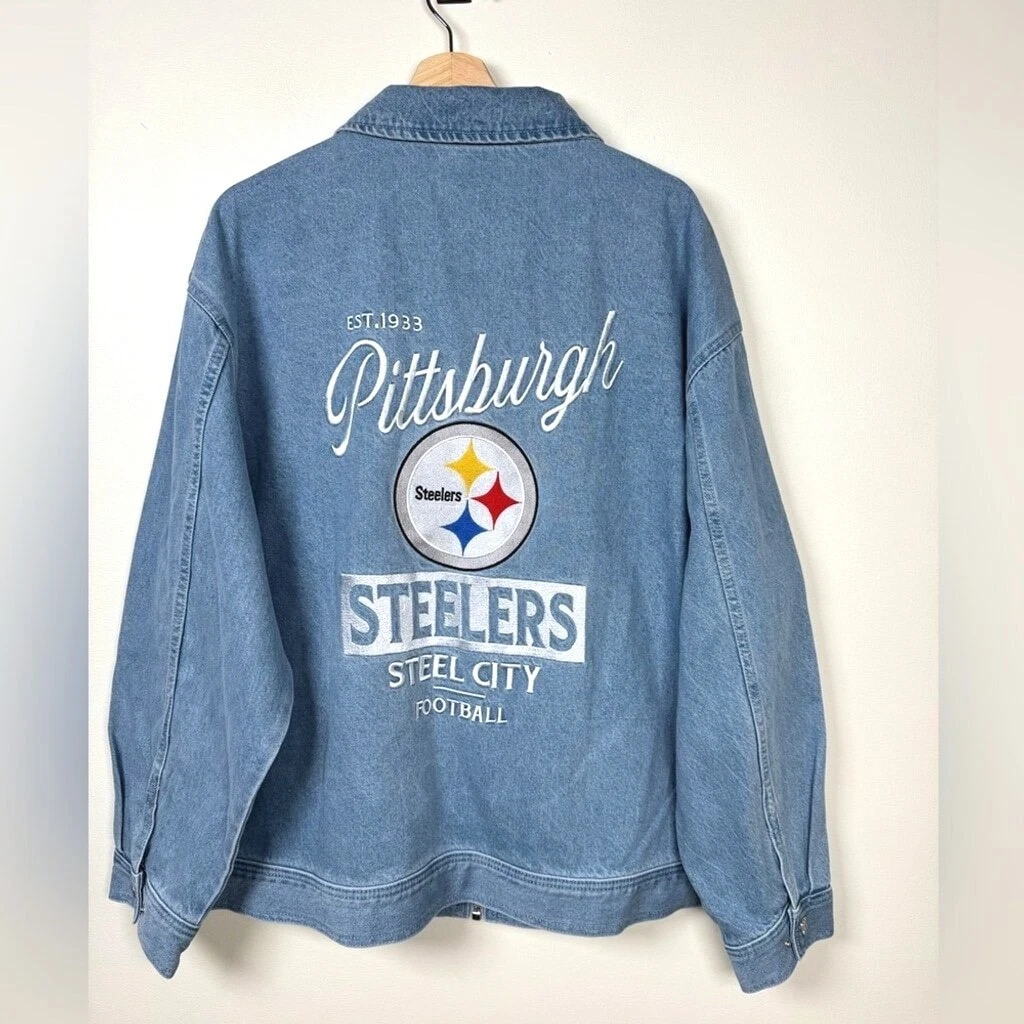 Giacca da uomo The Wild Collective Pittsburgh Steelers Denim Coaches taglia 2XL nuova senza etichette