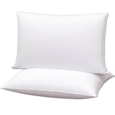 Flat Ultra Thin Bed Pillows Size Pillow Set of 2 Extra Soft Down Standard White