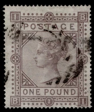 GB QV SG129, SCARCE £1 brown-lilac WMK MALTESE CROSS, FINE USED. Cat £3500. BI