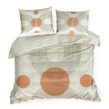 Bettgarnitur Bettwaren Bettwäsche beige orange 220 x 200 cm geometrisches Muster