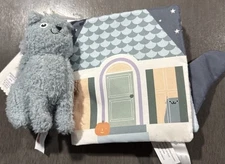 Cloud Island Soft Crinkle Cat Baby Book And Rattle.