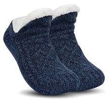 Kids Slipper Socks Non-Slip Fluffy Fleece Lined 10.5-12 Little Kid Navy Blue