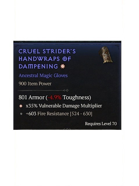 Diablo 4 S14 Cruel Strider's Handwraps Of Dampening 1GA Magic Gloves Item Gear