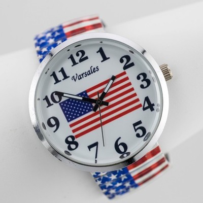Varsales USA Flag Pattern Quartz Analog Women's Watch Sz. 6 1/4'' New Battery