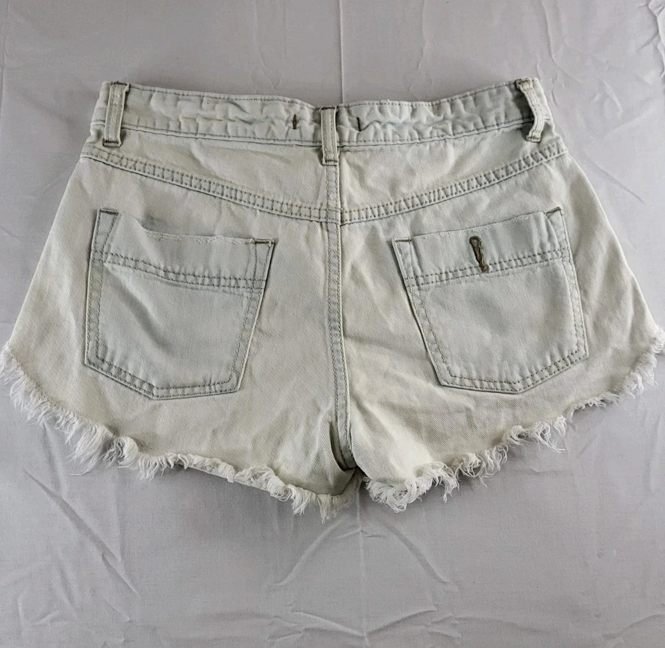 Pantalones Cortos Free People Para Mujer Talla 27W Azul Blanco Denim Desgastado Corte Foto 2 de 4