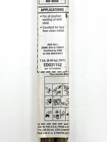 Électrode De Soudure Lincoln Electric E6011 1/8" - Lot De 5 Lbs, Référence ED033497