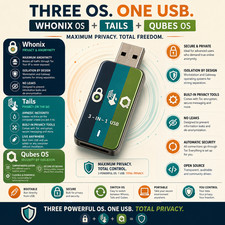 3-in-1 Whonix OS  Qubes OS  Tails OS Linux Boot USB - COMPLETE Privacy Bundle