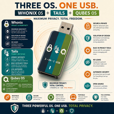 3-Pack Whonix OS + Qubes OS + Tails OS Linux Boot USB - COMPLETE Privacy Bundle