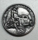 HOBO Get Your Kicks On Route 66 HOT ROD Made From A REAL Buffalo Nickel SIGNED