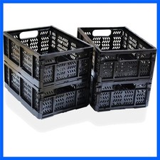 Durable 20L Foldable Baskets - 4-Pack Black Storage Crates for Home Office