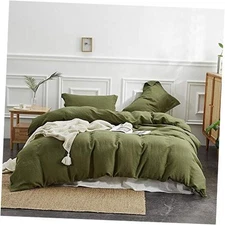  100% Linen Duvet Cover Set 3pcs Basic Style Natural French Queen Olive Green