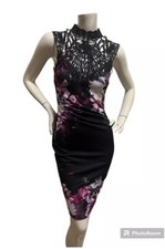 Lipsy Black Lace Floral Dress US 4 Small