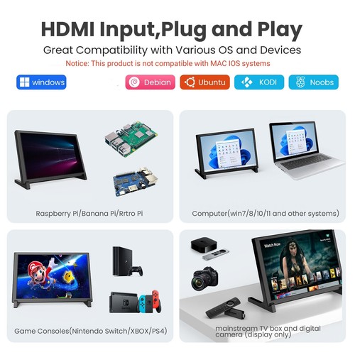 APROTII 10" HDMI Touchscreen Monitor Tragbarer IPS-Display-PC Zweiter Bildschirm - Bild 7 von 9