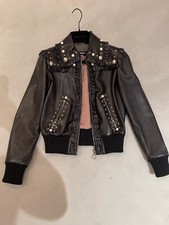 Gucci Pearl Black Leather Jacket Ladies It 38