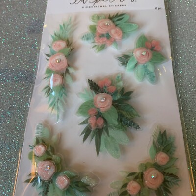 LA PETITES THE PAPER STUDIO STICKERS 3D SPRING FLORAL GLITTER FLORAL W/GEMS 6PCS