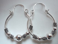 Bali Hoop Earrings 925 Sterling Silver with 7 Decorative Accents 23 mm