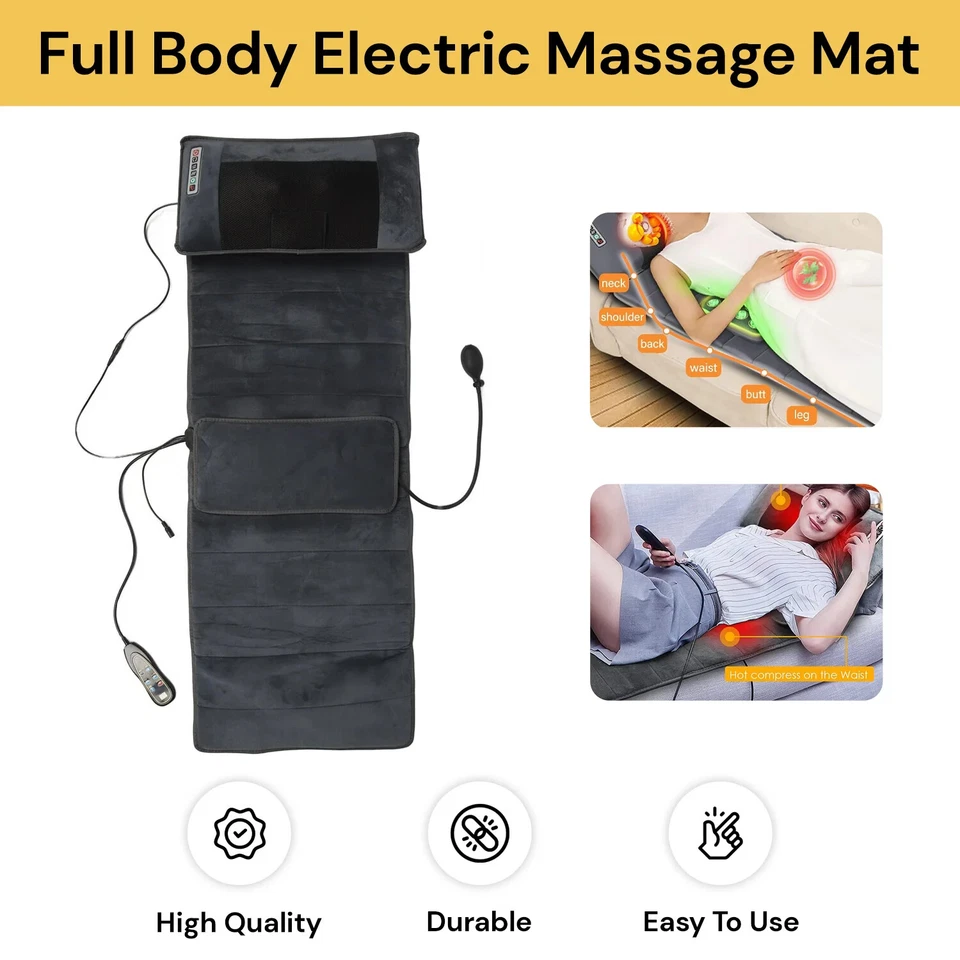 12 Vibration Motors Pad Full Body Electric Massage Mat Heating Pad Neck Cushion - image 2 of 4